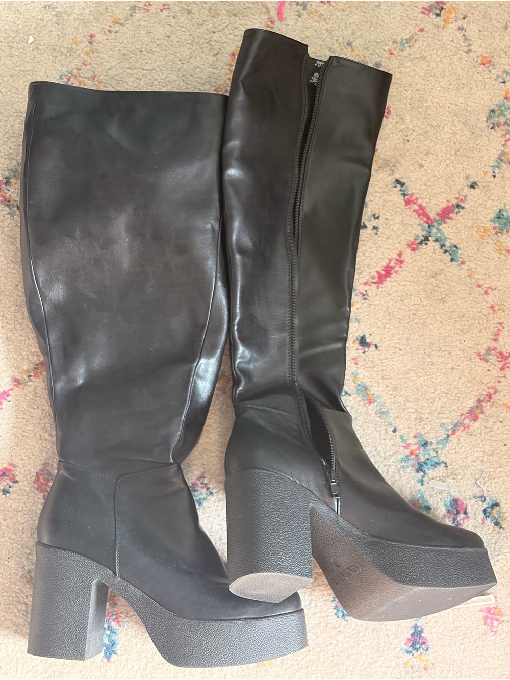 Public Desire Black Knee-High Platform Block Heel Boots